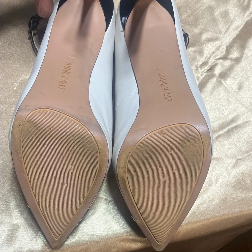 Nine West Two-Tone Pointed Toe Ankle-Strap Pumps in White and Black - Picture 5 of 7